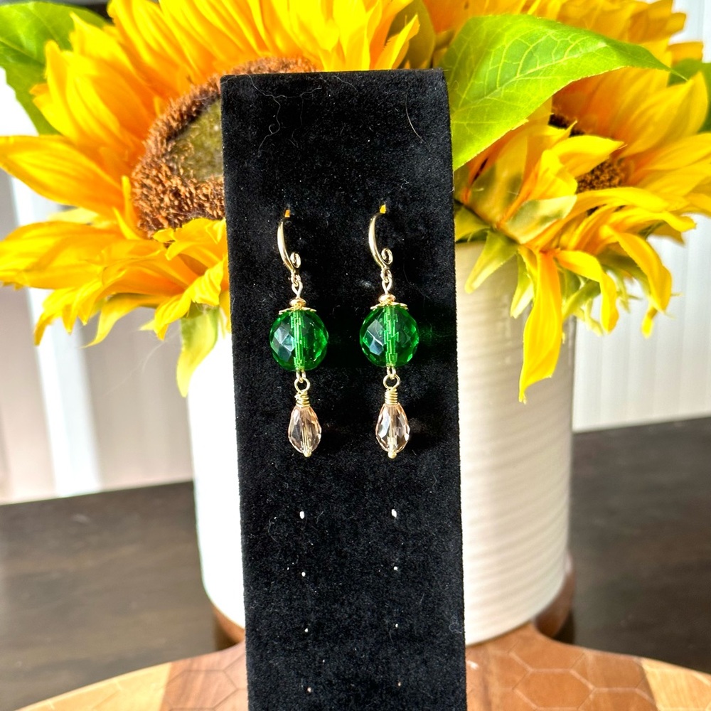 Gorgeous Czech glass green dangle earrings